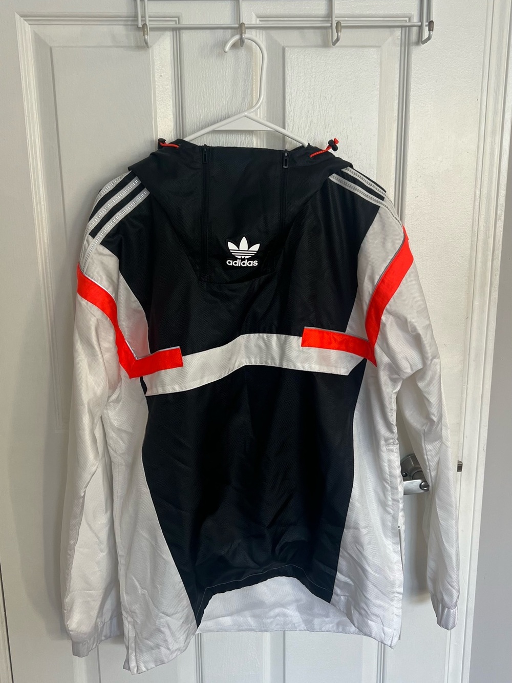 adidas Men Black White Red Hooded Windbreaker Jacket size S